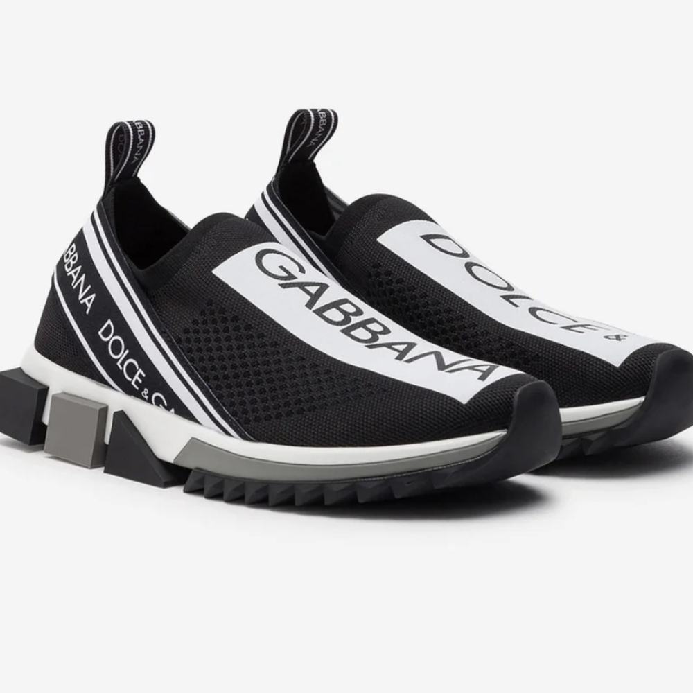 Dolce & Gabbana Sorrento Size 38/7.5 Black/White Knit Fabric Slip On - Picture 2 of 11